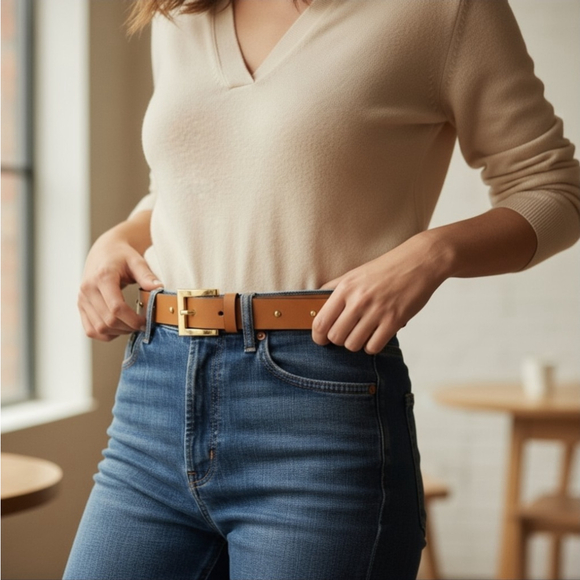 Michael Kors Women Studded LEATHER Belt SZ S SMALL Cognac Brown - Picture 15 of 16